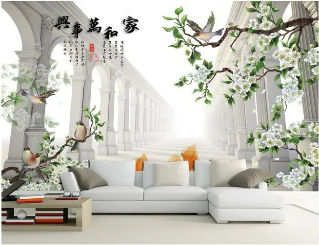 

3d wallpaper custom mural figure flowers and birds tv background home decor photo living room wallpaper for walls 3 d