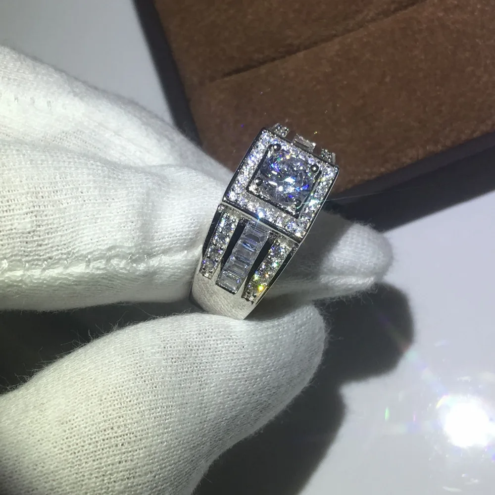 Настоящее однотонное 925 пробы Серебряное модное мужское кольцо круглое 1ct AAAAA Cz кольцо с камнем рождения обручальное кольцо для мужчин