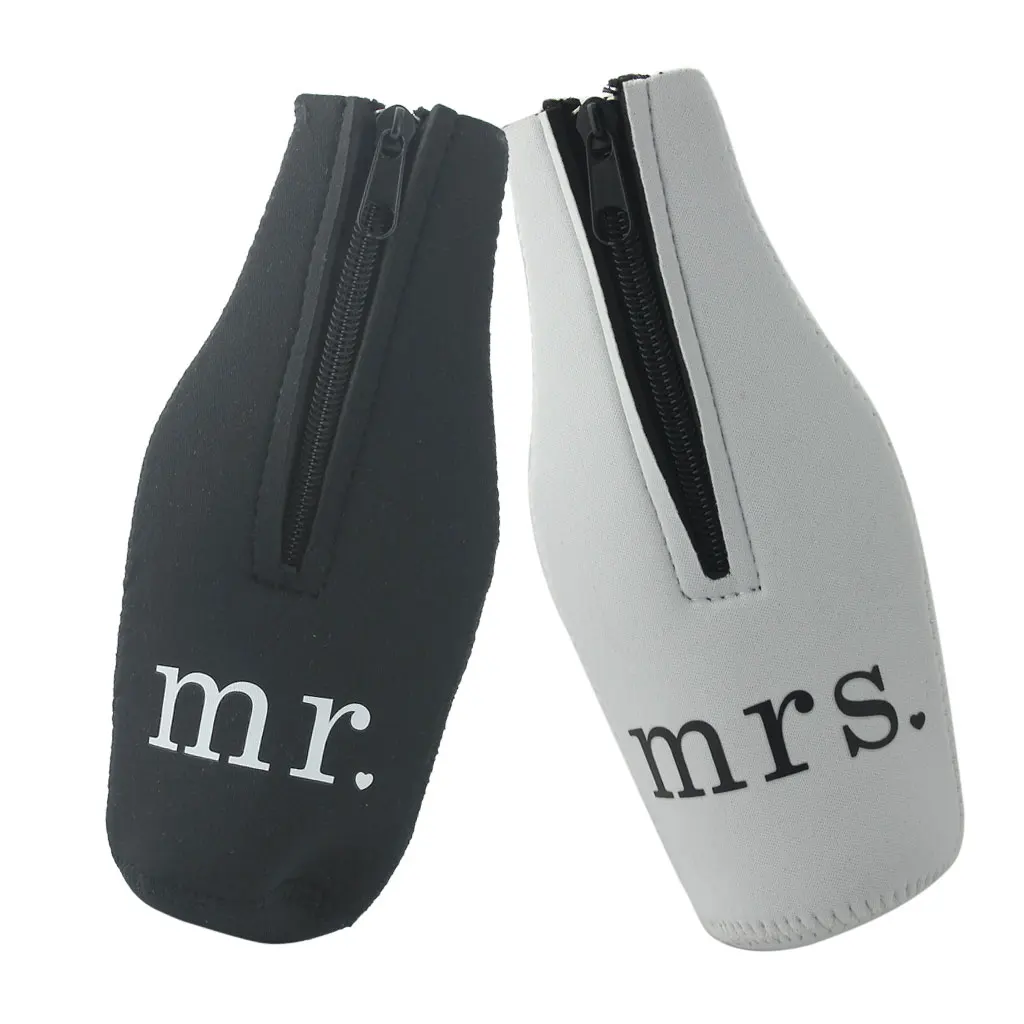 

New Hot Sale 2pcs Neoprene Beer Wine Bottle Cooler Sleeve Wrap Zip Holder Wedding Favor Mr. Mrs. for Lovers Event Party Supplies