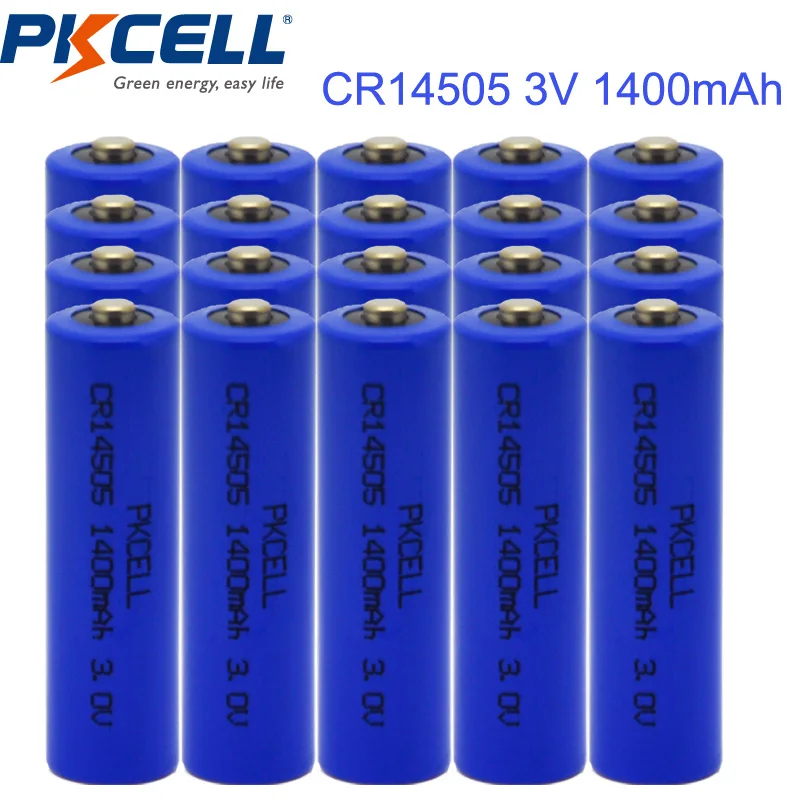 20 шт PKCELL CR14505 батарея 14505 1400 mAh 3 V AA LiMnO2 не перезаряжаемые литиевые батареи