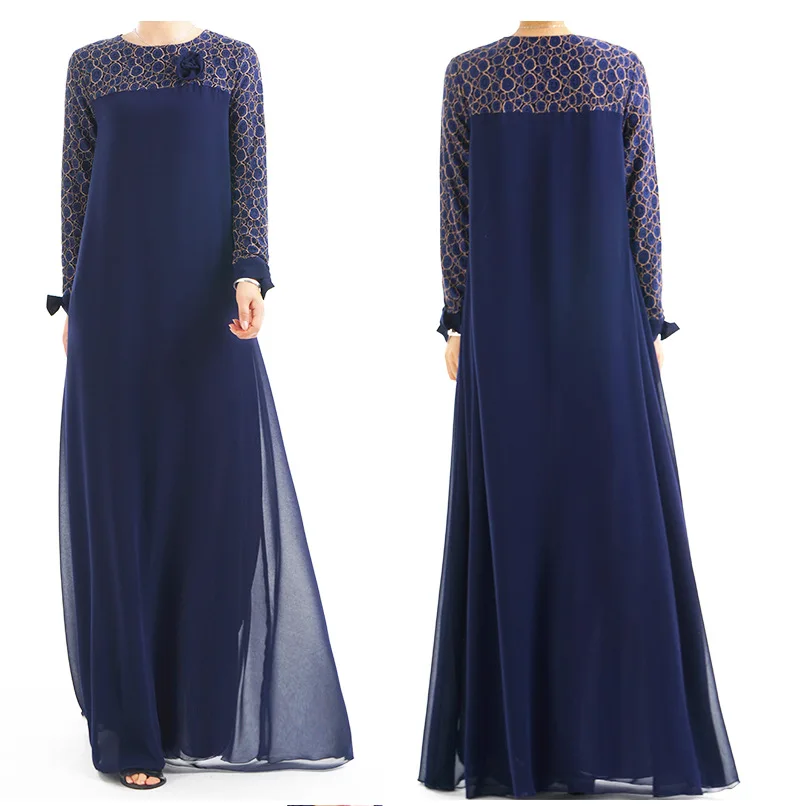 Модное мусульманское платье абайя мусульманская одежда для женщин Малайзийский джилбаб джеллаба халат мусульман турецкий баджу кимоно кафтан туника - Цвет: NAVY