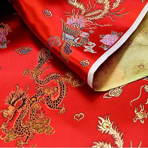 

90cm*100cm Jacquard silk satin brocade fabric costume COS festive dress fabric red background dragon Phoenix dress cloth