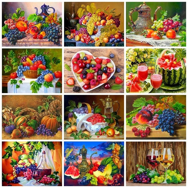 

DIY Diamond Painting Fruit Floral Full Square Drill Diamond Mosaic Watermelon Grape Home Decor Diamond Embroidery Flower
