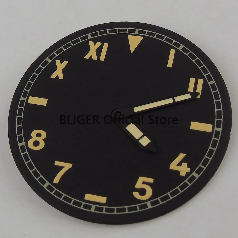 Classic 37.5mm Black Sterile Dial Orange Marks Watch Dial+Hands Fit For
