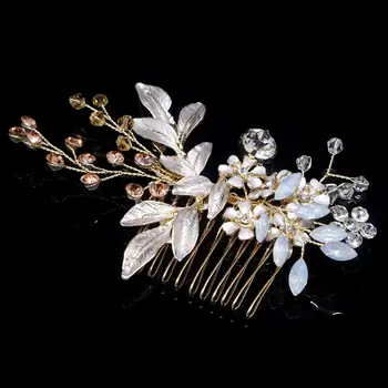 

1PC Silver Pearl Rhinestones Wedding Hair Comb For Women Crystal Hair Handmade Bride Headdress Comb Hair Accessories