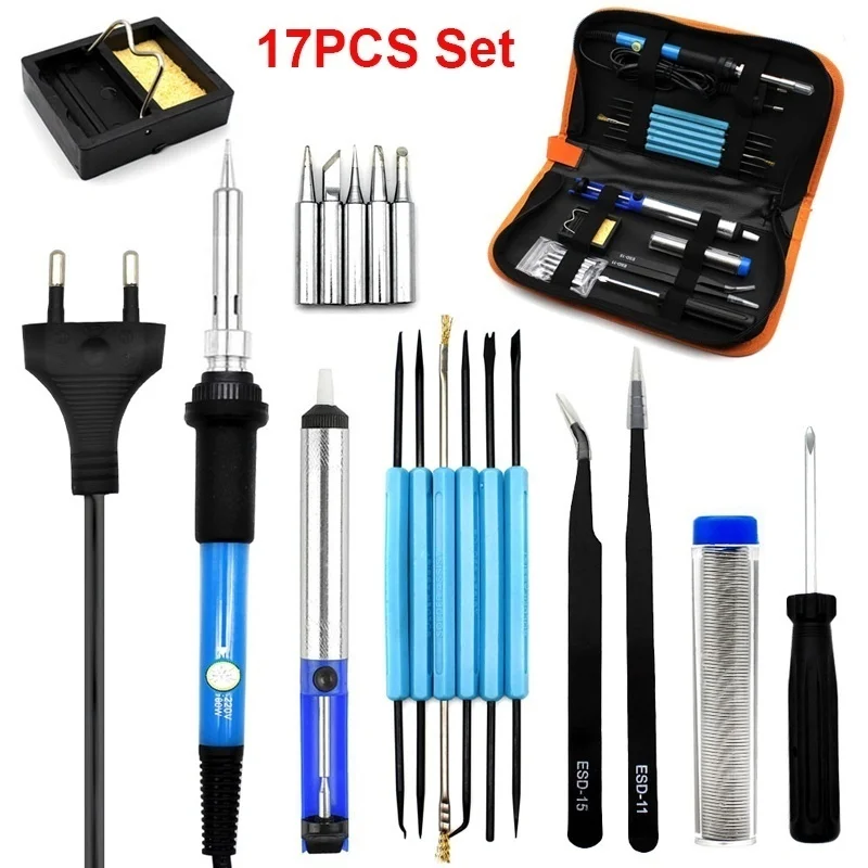 

EU/US Plug 60W Adjustable Temperature Electric Soldering Iron Kit welding Tip Solder Wire Portable Welding Repair Tool