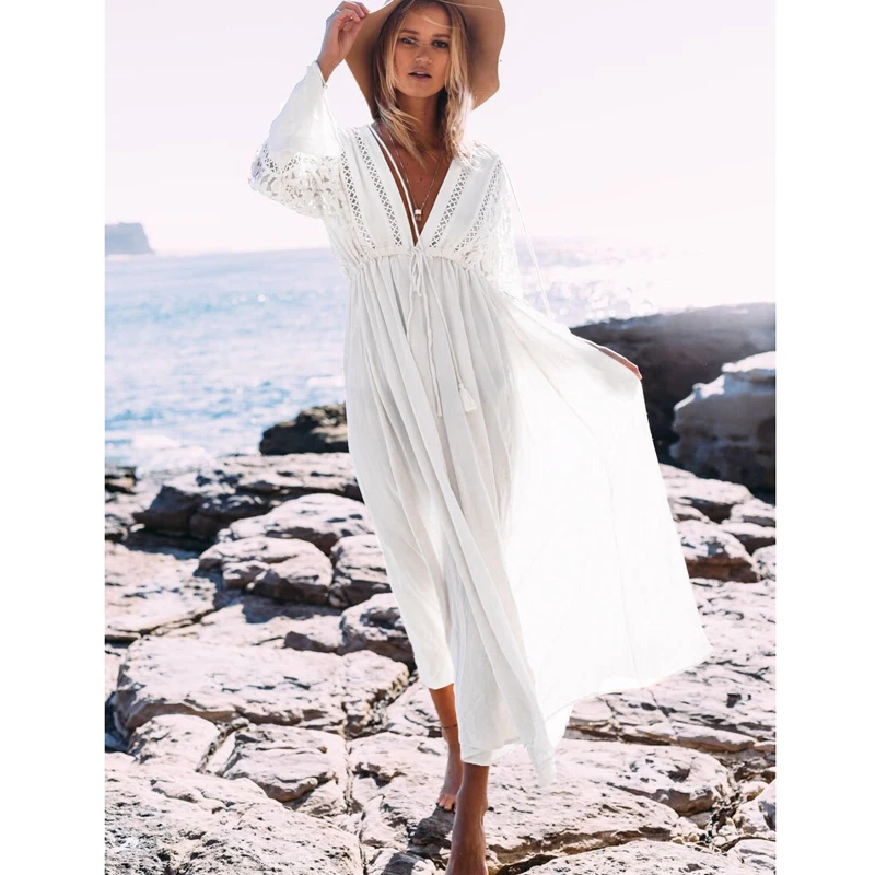 Высокое качество кружевное пляжное длинное Женская Туника пляжная|long beach dress|beach