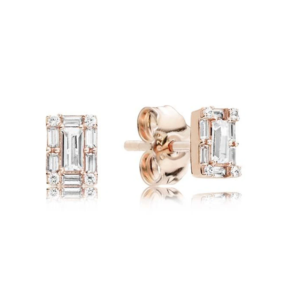 

2018 NEW 100% 925 Sterling Silver Luminous Ice Stud Earrings Rose Gold & Clear CZ Charm Fit DIY European Jewelry Gift Factory