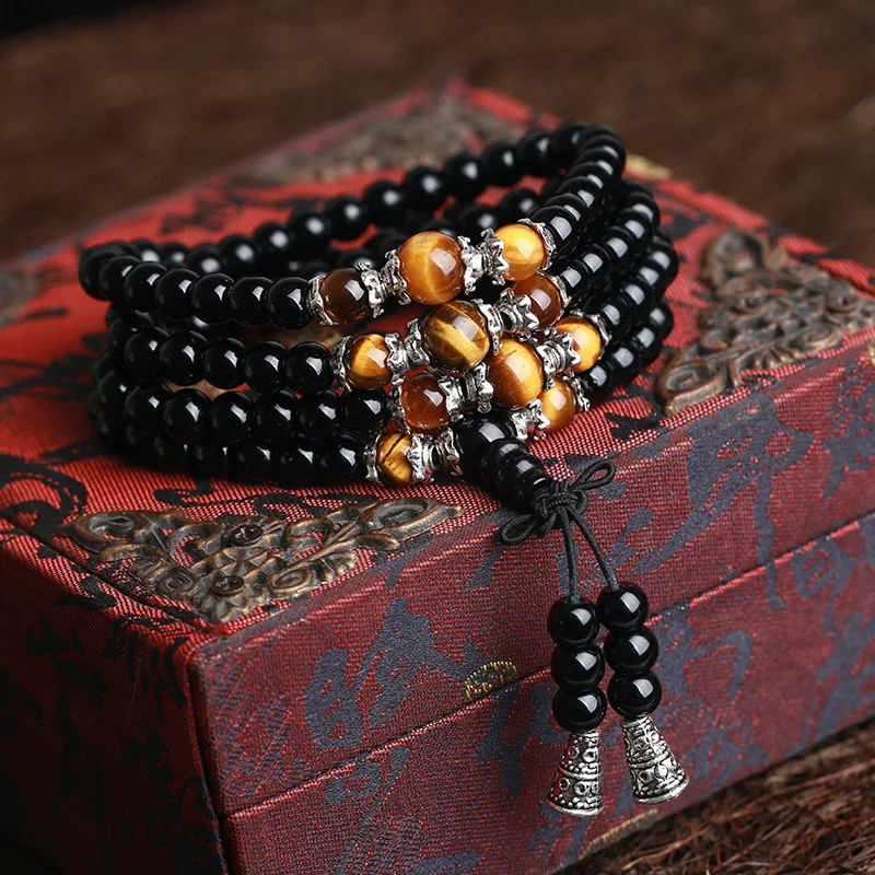108 Onyx With Tiger S Eye Bracelet Black Onyx Stone Tibetan Buddha Bracelet For Women Men Jewelry Hand Made Accessories Silver Buddha Bracelet Buddha Braceletbracelets For Women Aliexpress