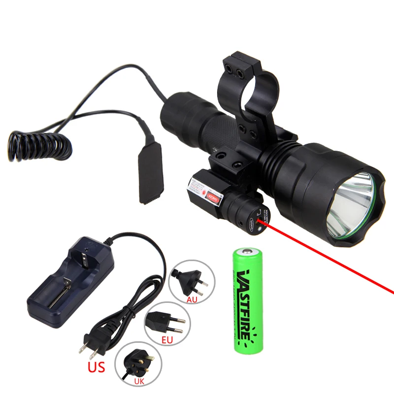 Hunting Torch Light Laser Dot Sight Scope Tactical Flashlight 2000lm XM