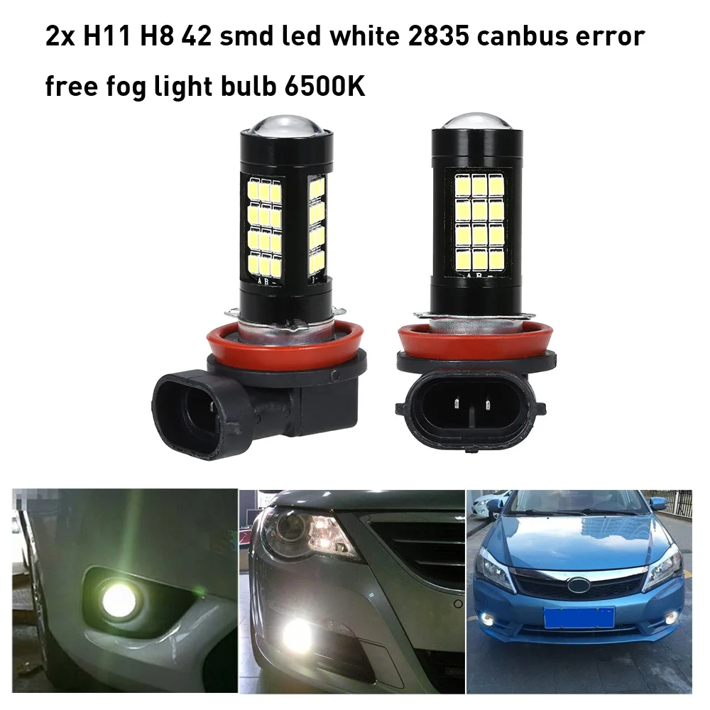 

2PCS H11 H8 42SMD Led 2835 Canbus Error Free Fog Light Bulb 12V 6500K White Car Driving Daytime Running Lamp Auto Leds Light