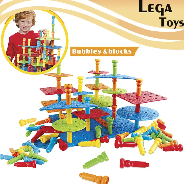 Bubbles & blocks Pegs pegs building set Encourages color and shape
