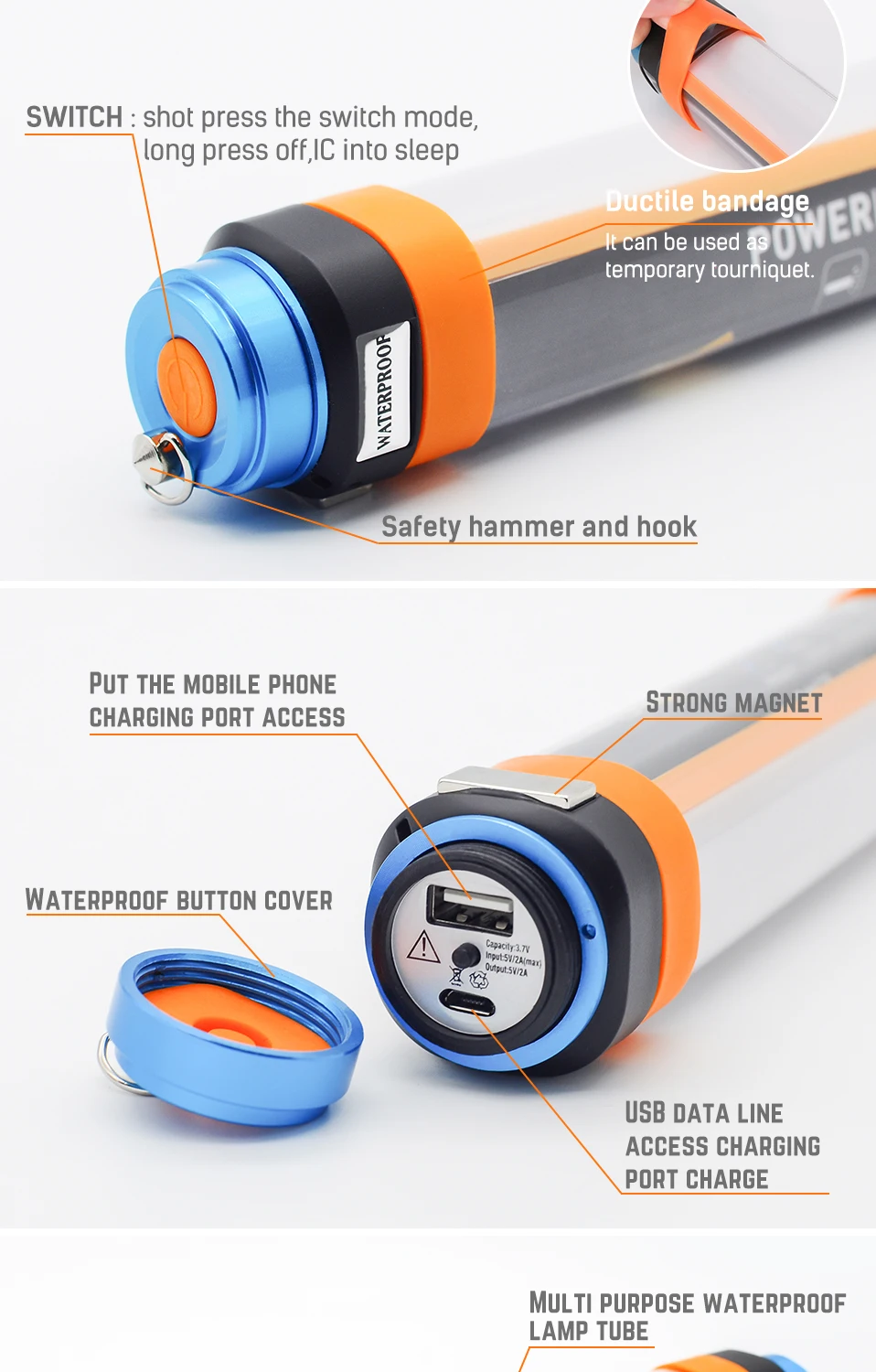 DC 5 V USB перезаряжаемый портативный фонарик IP68 Водонепроницаемый 7800 mAh Мощность банк Портативный фонари Пеший Туризм аварийный фонарик SOS