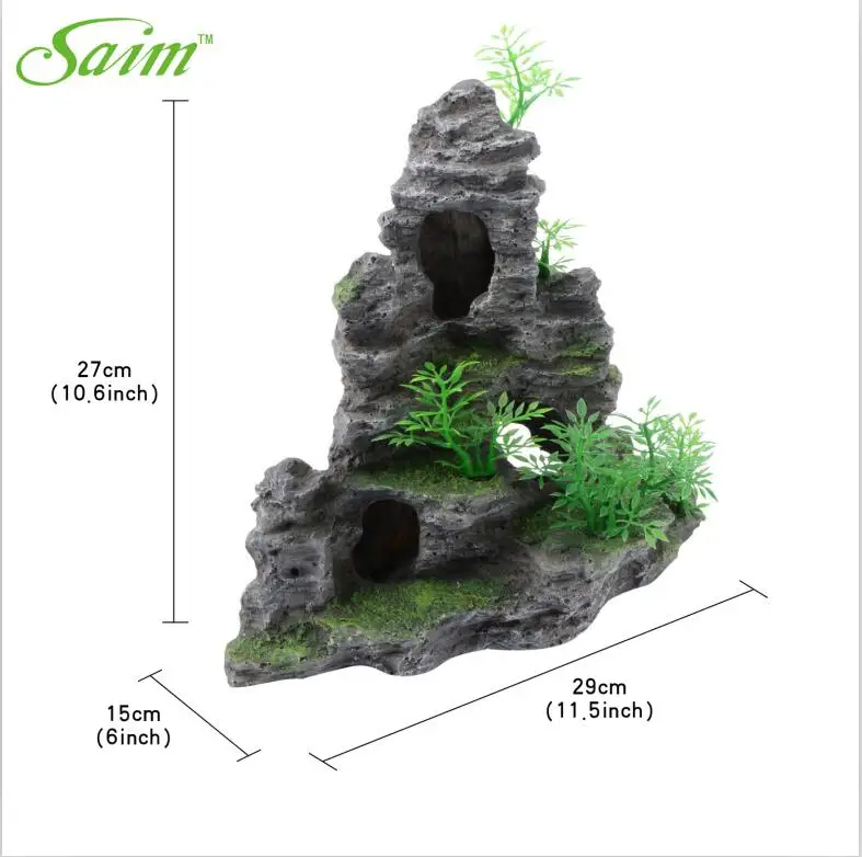 Украшение для аквариума, украшение для аквариума из смолы, украшение для аквариума, имитация декоративной скалы B0000030653 - Цвет: gray