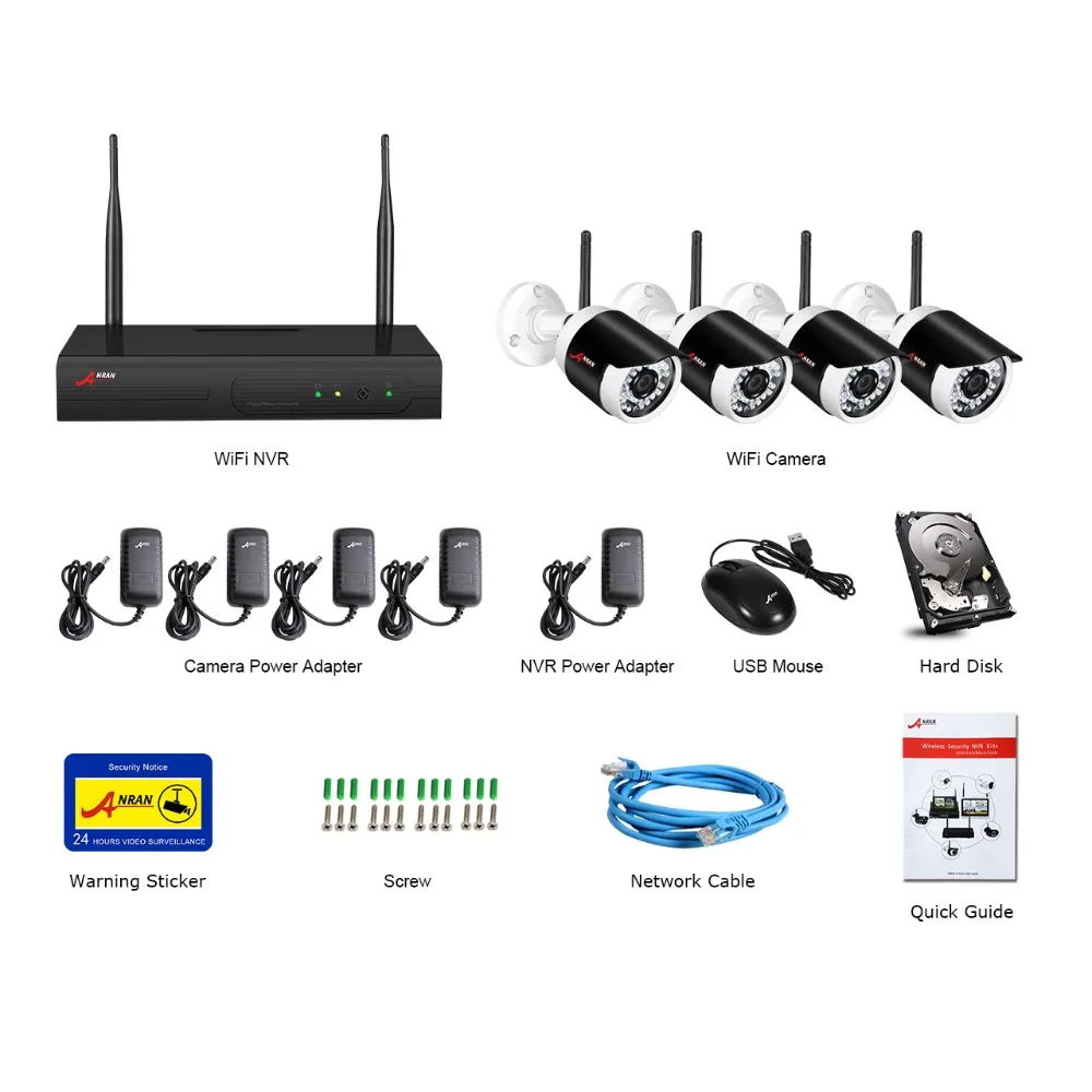 ANRAN P2P Plug Play 1080P 4CH HD wifi NVR уличная сетевая ip-камера видеонаблюдения CCTV Беспроводная система безопасности жесткий диск