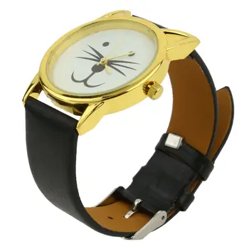 

Practical Women's Cat Beard Synthetic Leather Bracelet Wrist Watch Black