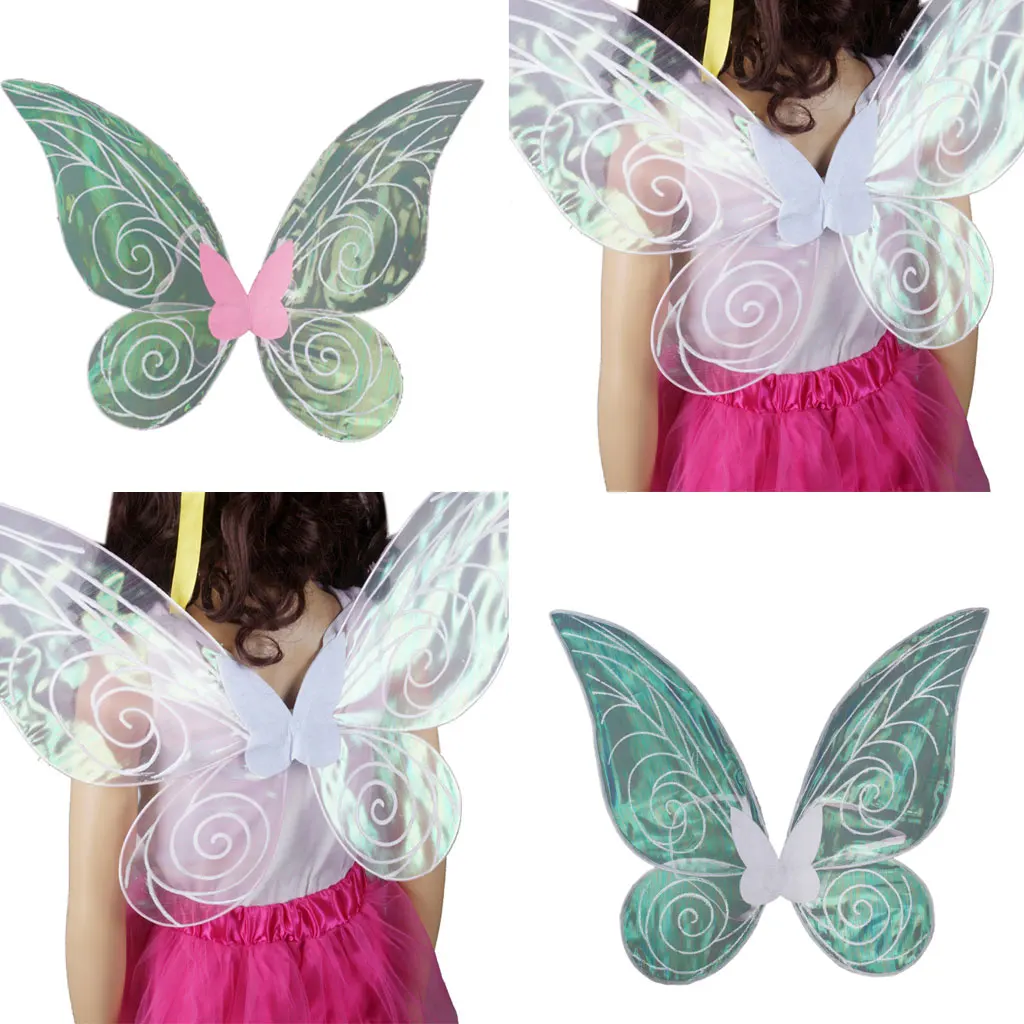1 Pair Shiny Color Fairy Butterfly Wings Angel Wing for Kids Girls Party Costume Cosplay Outfits