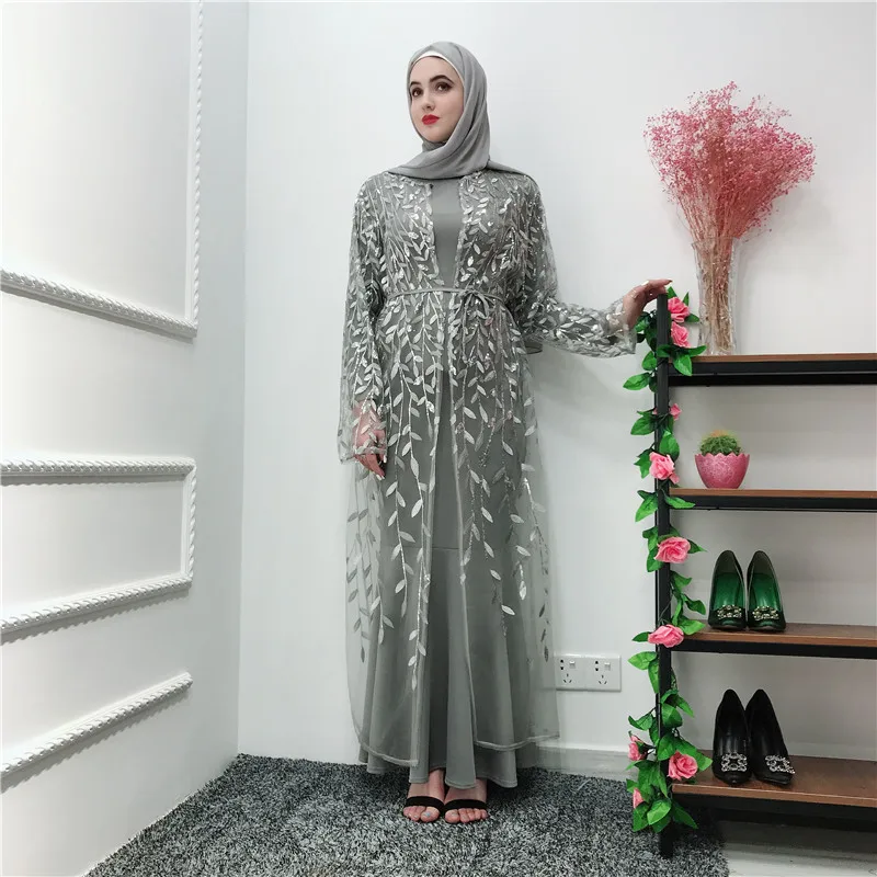 Роскошная мусульманская вышивка abaya длинные платья кардиган-кимоно открытые длинные халаты Jubah Ближний Восток Eid Рамадан исламский