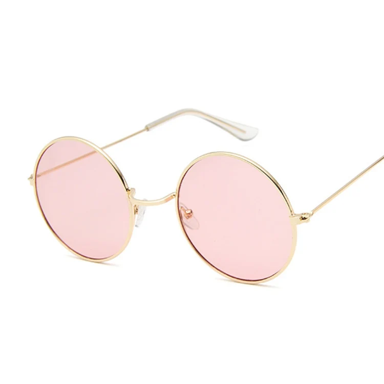 Ретро круглые розовые солнцезащитные очки es для женщин, фирменный дизайн, солнцезащитные очки es для женщин, сплав, зеркальные стекла для глаз es, женские стекла - Цвет линз: goldpink