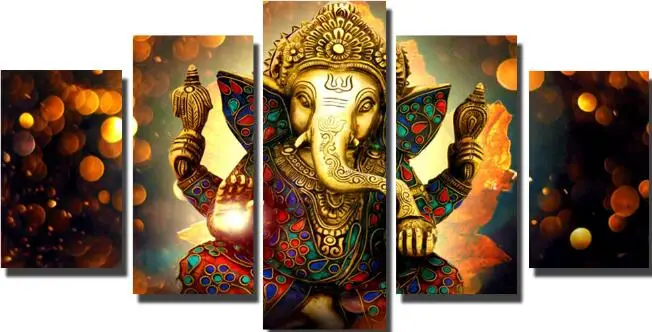 5 панелей Ganesha настенный художественный плакат индуистские боги Холст Живопись Печать на холсте для гостиной украшения дома подарок без рамы - Цвет: PG5644