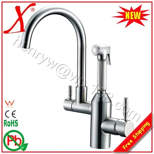 Best Price Wholesale & Retail - Luxury Pull Out Spray Kitchen Faucet, Brass New Design Double Spout Faucet, Free Shipping L15839