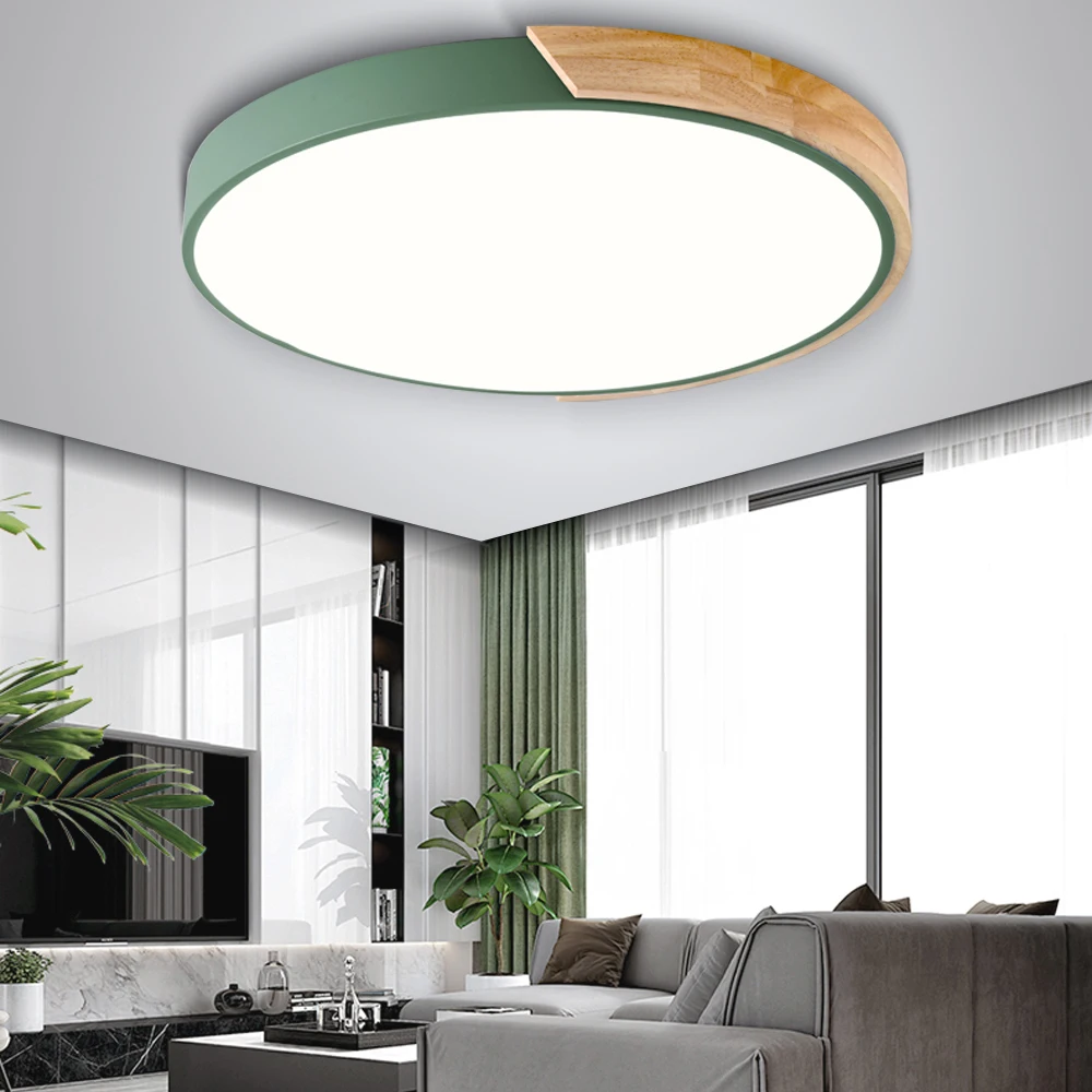  Nordic Wood led Ceiling Lights Modern Colorful Bedroom Ceiling Lamps Round thin plafondlamp Lightin - 32955914607