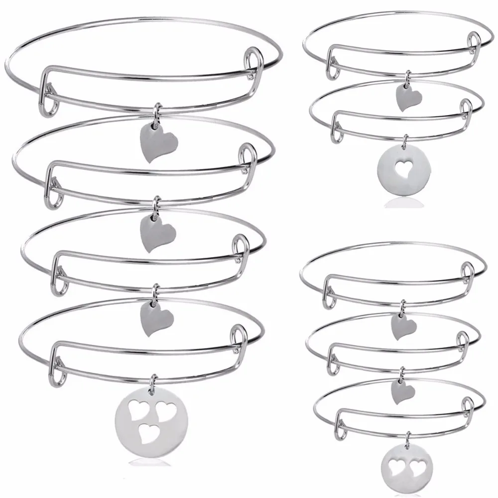 

Family Love Mother Daughter Bangle Stainless Steel Matching Heart Charms Bracelet Women Girls Mom Mothers Gift Jewelry Wristband