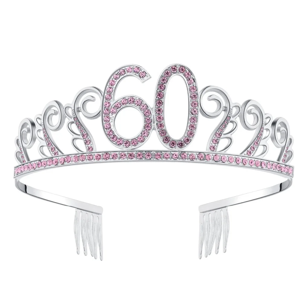 С Днем Рождения 60th Серебряная Хрустальная тиара день рождения Принцесса Корона для укладки волос вечерние повязки на голову
