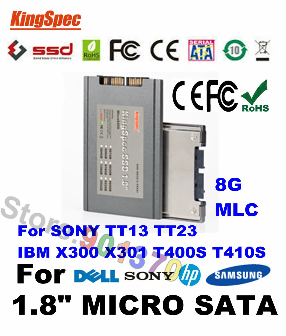 L Kingspec CE FCC ROHS 1.8 Дюймов &quotМикро SATA SSD 8 ГБ 2-канальный Solid State Disk Для Портативного