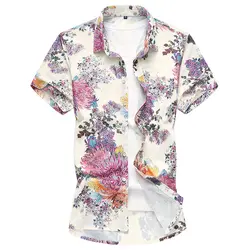 2018 Новые повседневные рубашки для стройных мужчин печать цветочные рубашки мужские хорошее качество плюс размер лето с короткими рукавами