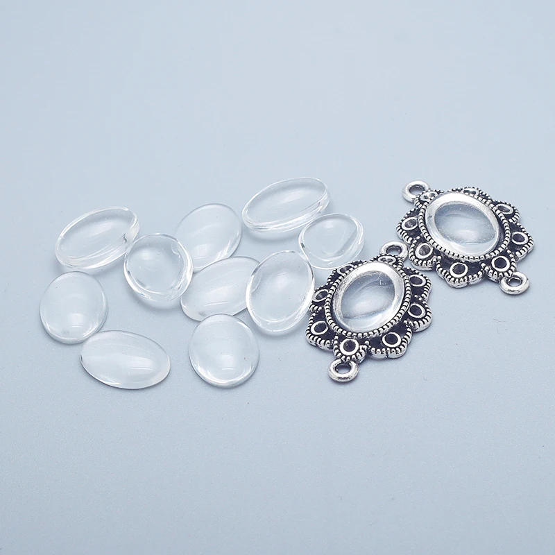 10*14mm Oval Clear Glass Cabochons Settings For Cabochon Pendant