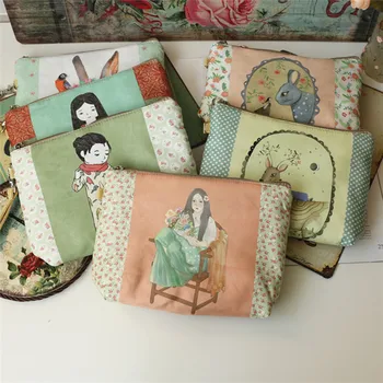 

1 PC New Fashion Big Size Women Simple Cute Multi Style Soft Canvas Zipper Travel Makeup Bags