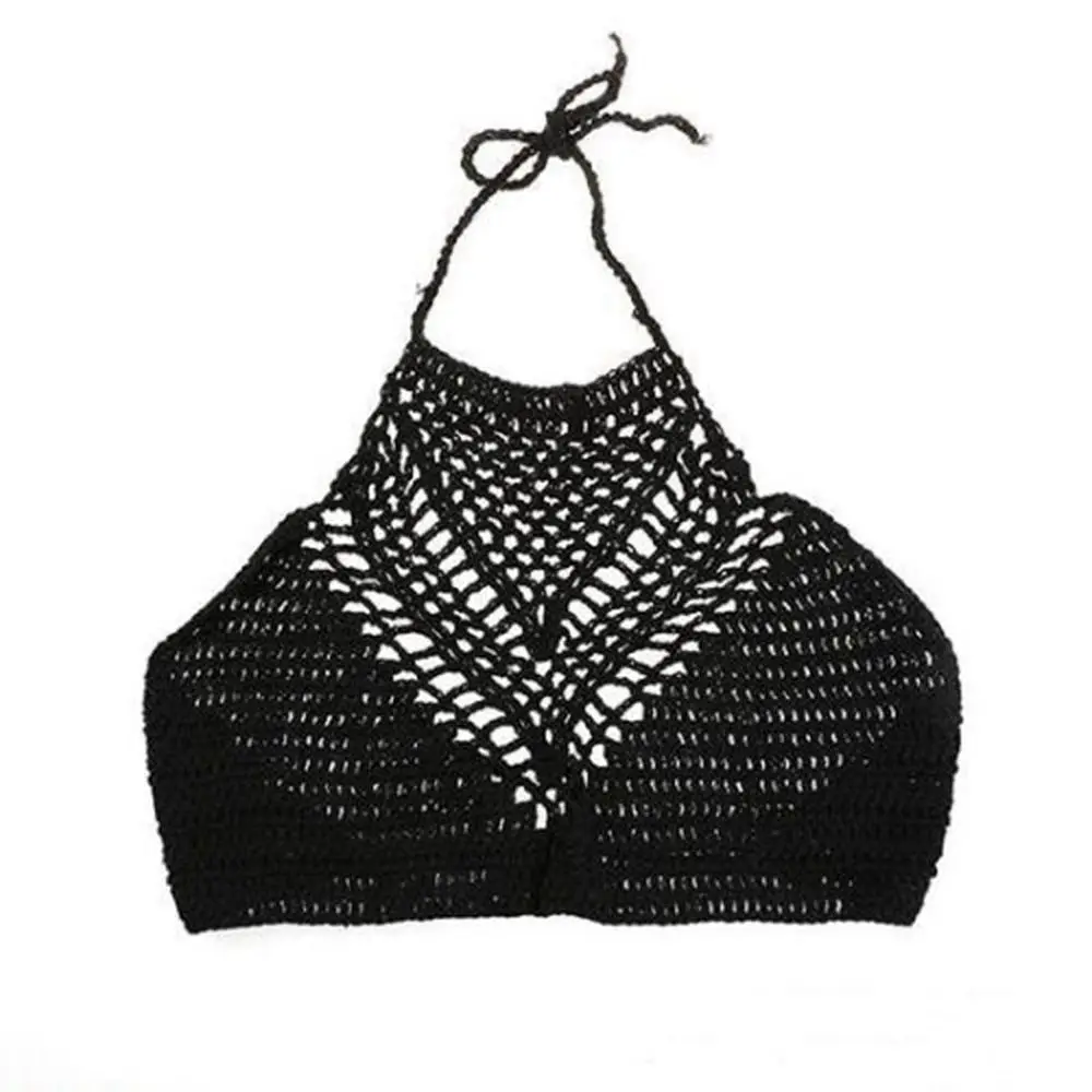 

2018 Sexy Women Halter Knitted Crop Top Crochet Beach Bikini Boho Bralette Bra Hollow Out Tank Top 3 Color