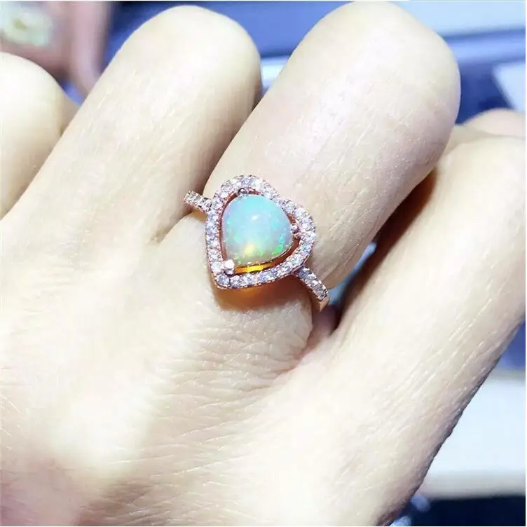 Free Shipping REAL S925 sterling silver inlaid Natural OPal ring 6*6mm