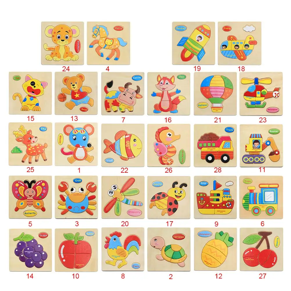 

Wood 3D Puzzle Jigsaw Toys For Children Cartoon Brain Teaser Intelligence Kids Early Educational Toy -17 AN88