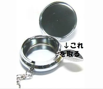 

100PCS Portable Ashtray Stainless steel Pill box Silver DIY Metal container with keychain --one compartment-DHL Free Shipping