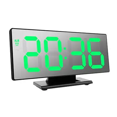 Светодиодный зеркальный будильник, цифровые ночные светильники, часы настольные, электронный Повтор рабочего стола, большой дисплей, украшение Despertador, USB - Цвет: black shell green
