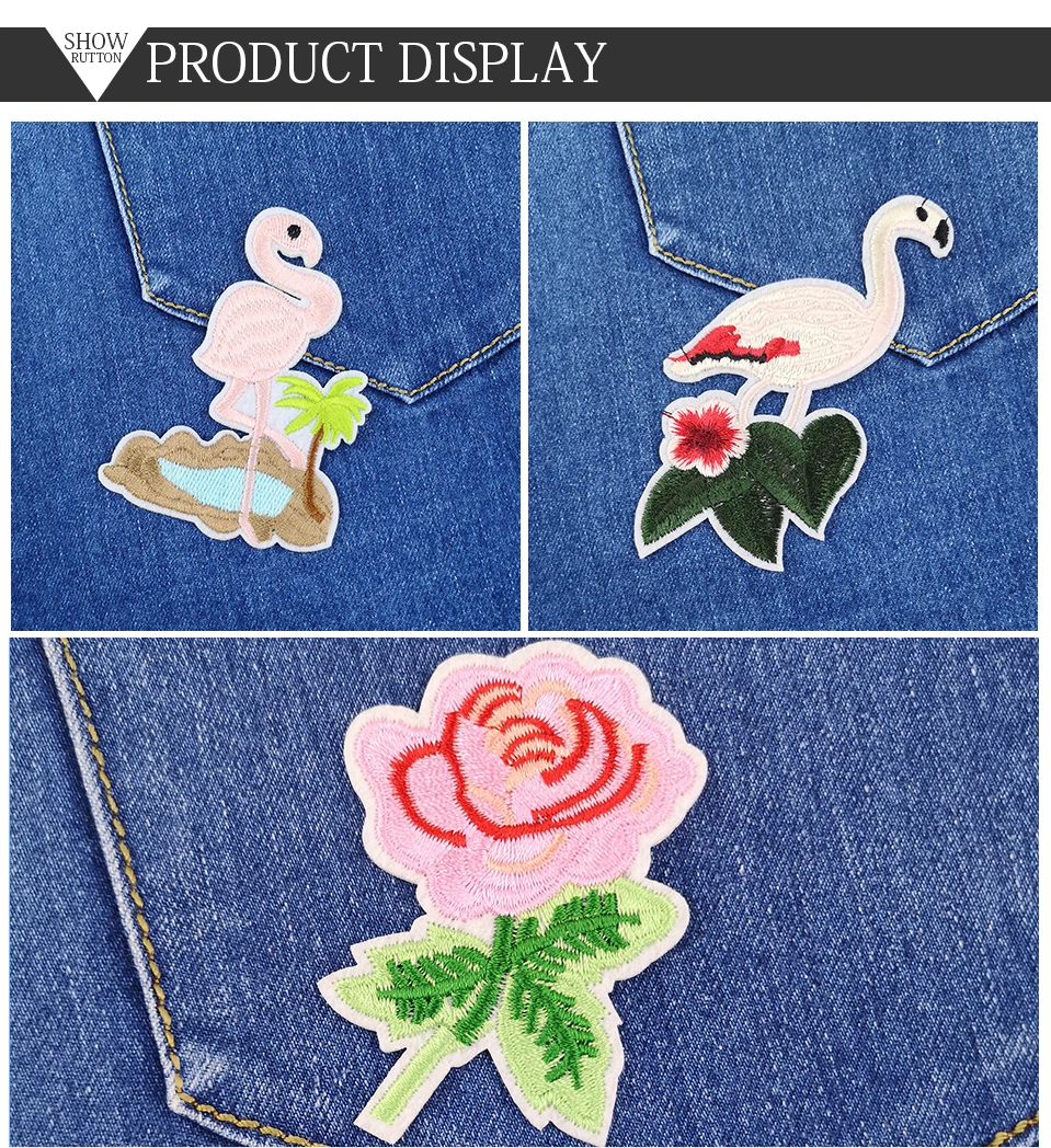Flower Embroidered Patches For Clothes Applique Stripe Flamingo Patch Embroidery Iron On Patches For Clothes Dress T-shirt (8)