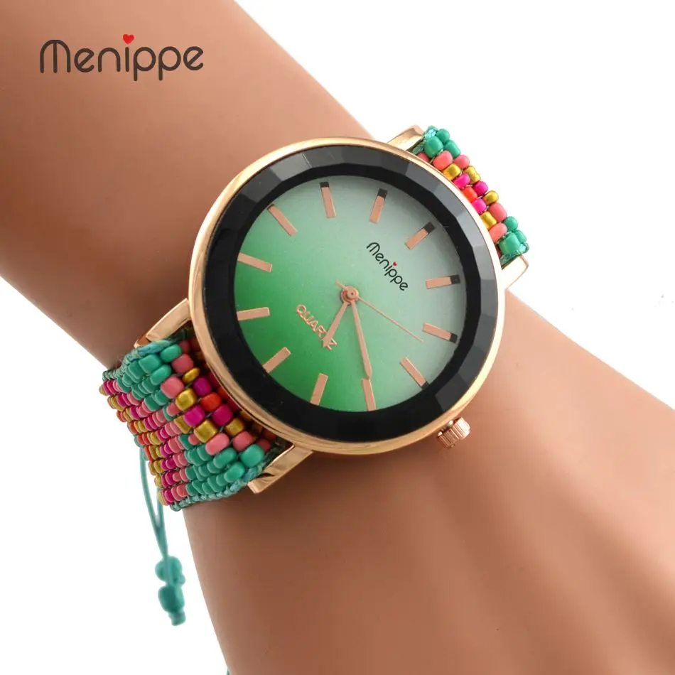Часы ручной работы с веревочным браслетом, женские вязанные красочные кварцевые часы, повседневные женские наручные часы с браслетом, женские наручные часы - Цвет: Green