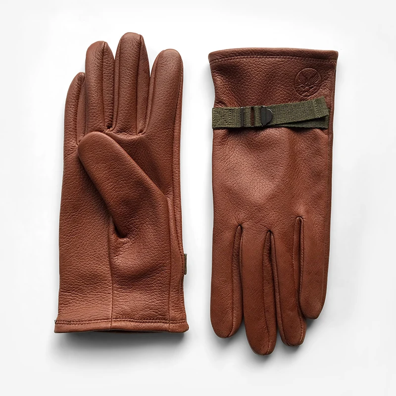 WW2 US Army Vintage Leather Gloves Fetal Cowhide Cuffs Motorcycle Biker Gloves America Military Adj