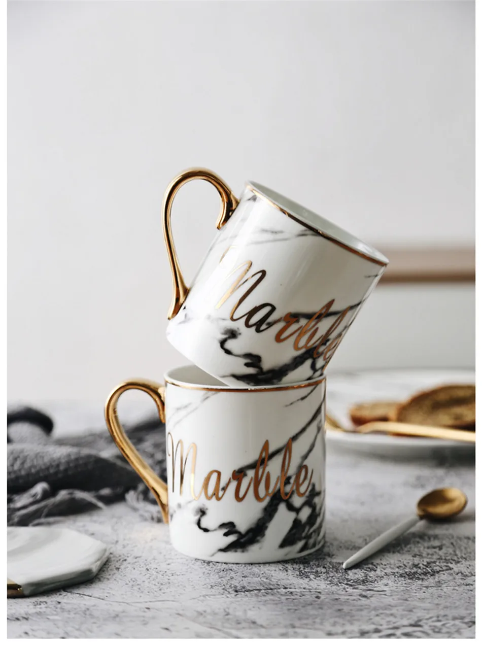 Luxury White Marble Ceramic Mugs Gold Plating Couple Lover's Gift Morning Mugs Milk Coffee Tea Breakfast Elegant Creative Cup (4)