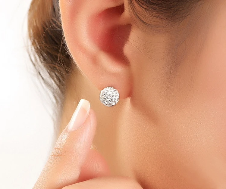 Женские блестящие серьги гвоздики из серебра 925 пробы 10 мм|ball stud earrings|fashion earringsstud