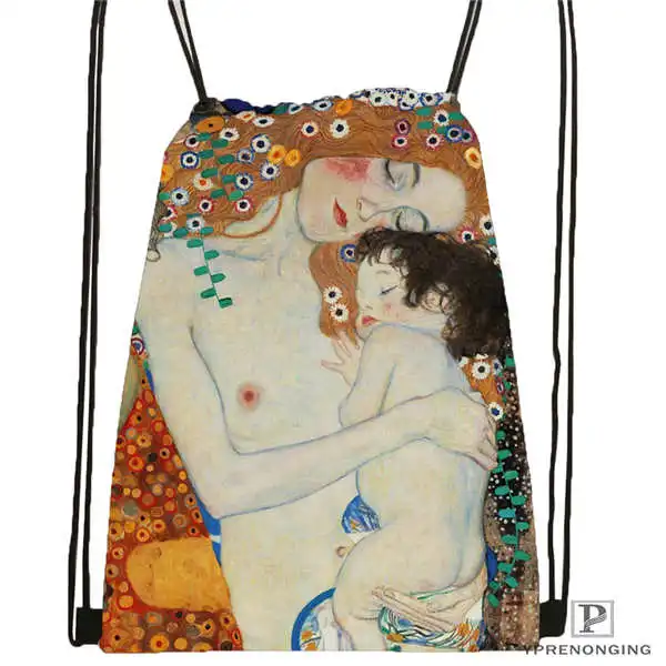 Drawstring Backpack Custom Gustav_Klimt@ 3 походная сумка на шнурке Cute Daypack Kids Satchel(черная спинка) 31x40 cm#20180611-02-98 - Цвет: Drawstring Backpack