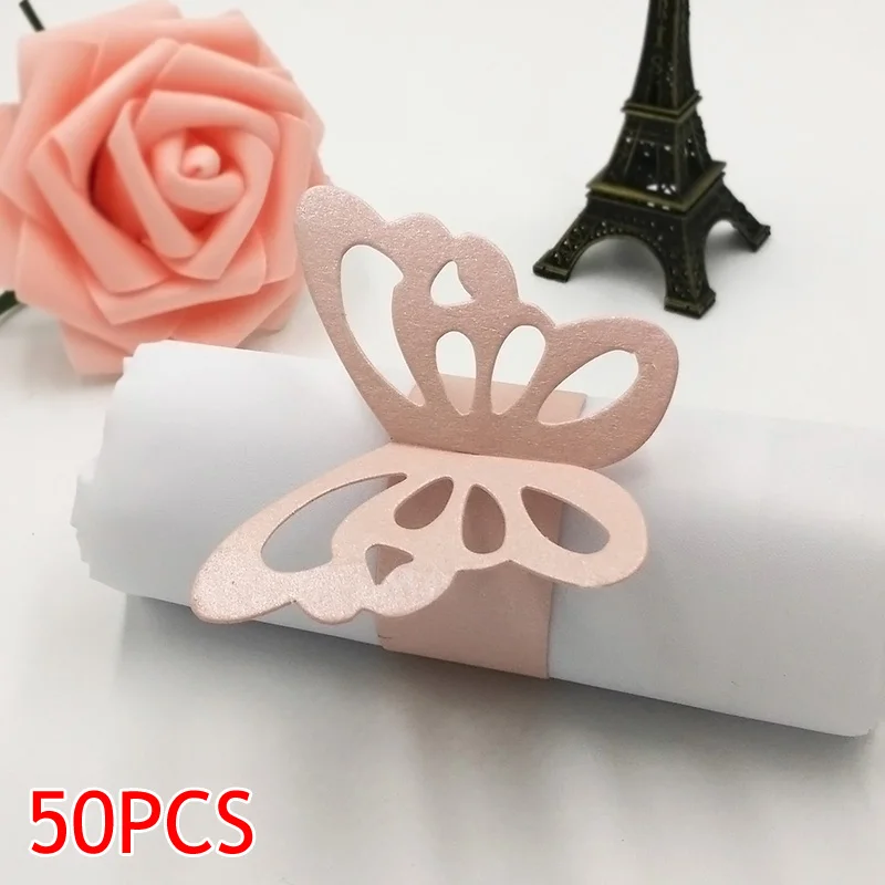 Pearlescent 50 Pcs/Set Lovely Butterfly Paper Napkin Rings Supplies For Wedding Party Decoration FPing - Цвет: Розовый