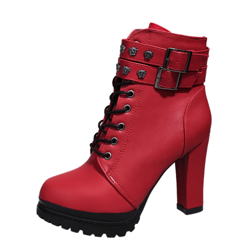 

2018 New Fashion Spring Autumn Winter Warm Ankle Women Boots High Square Heel Pointed Toe Shoes Office Wedding Ladies Boots