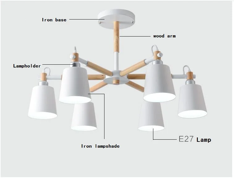 Скандинавские твердой древесины светодиодный белый/черный потолочный светильник E27 с железным абажуром креативные светильники Colgantes деревянный