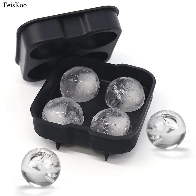 

4 Cell Round Ice Ball Mold Silicone Ice Cube Tray Ball Tray Whiskey Ice Ball Maker Silicone ice mould Maker For Party Bar