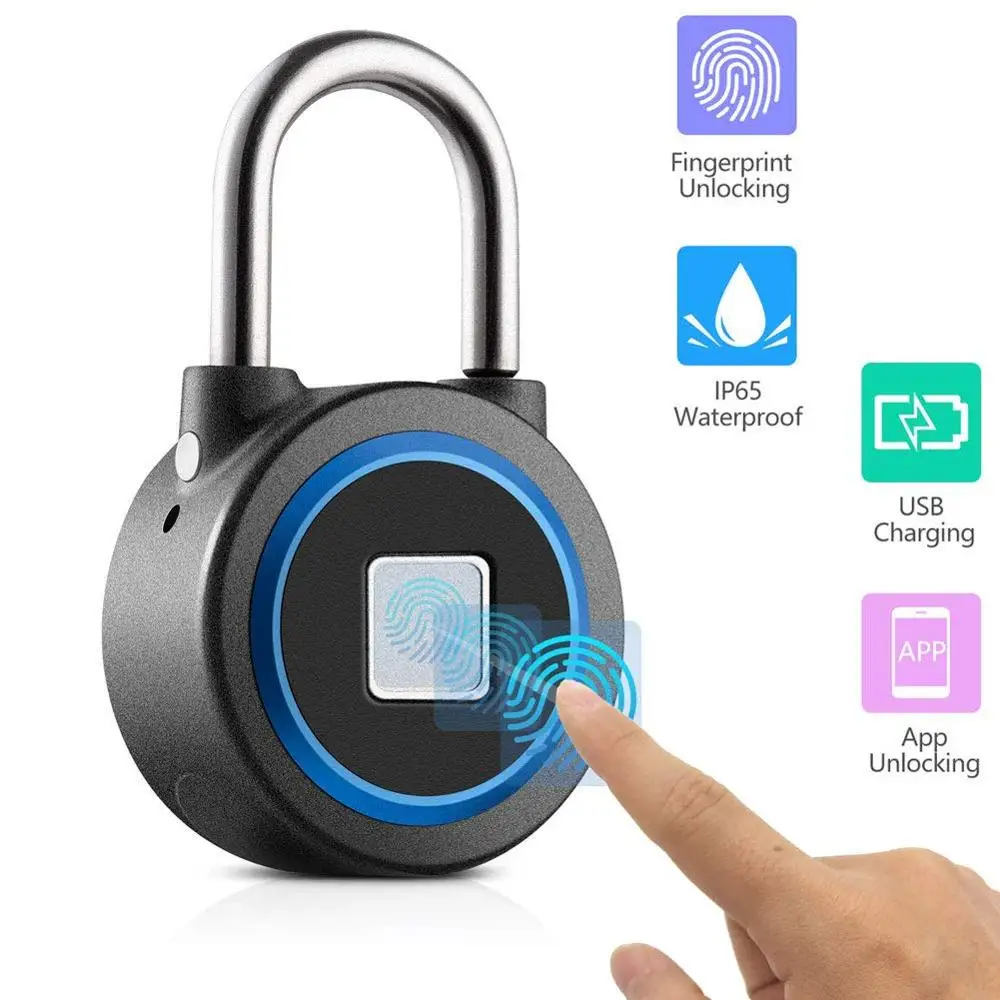 

Waterproof Keyless portable Bluetooth smart Fingerprint Lock padlock Anti-Theft iOS Android APP control door cabinet padlock