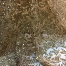 Лидер продаж, французская африканская клееная блестящая кружевная ткань золотого цвета с блестками, кружевная ткань для праздничного платья, JRB-92552