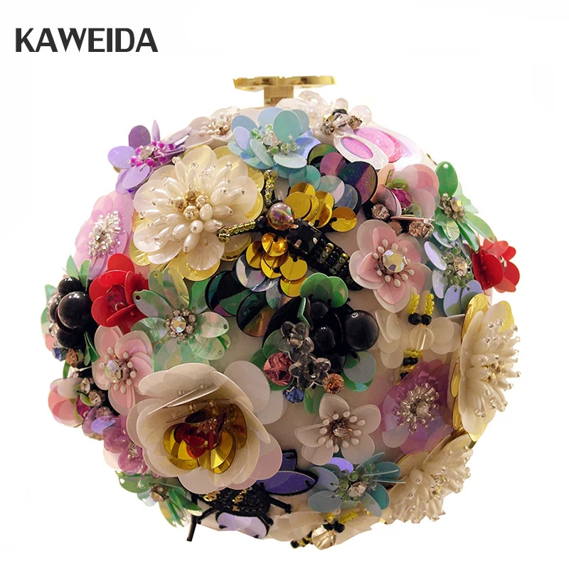 New Handmade Flowers Bags Round Ball Shaped Mini Shoulder Bags With Chain Drawstring Small Cross ...